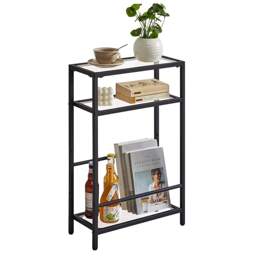 IBUYKE Mesa Auxiliar Estrecha,3 Niveles Mesa de Sofá Cristal Templado con Estantes para Revistas,...