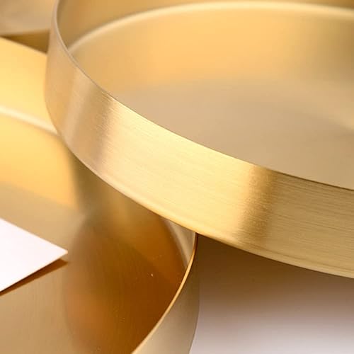 Miniatura 3 de Bandeja decorativa redonda de metal dorado de 14 pulgadas, bandeja dorada con acabado espejo con pared de 1 pulgada, bandeja de mesa circular de