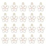 Lnngub 20 Pcs Flower Charms,Gold Plated Cherry Blossom Charm Small Flower Enamel Charms for Jewelry Making Crafts DIY Bracelets Necklaces Earrings Jewelry Accessories(White)