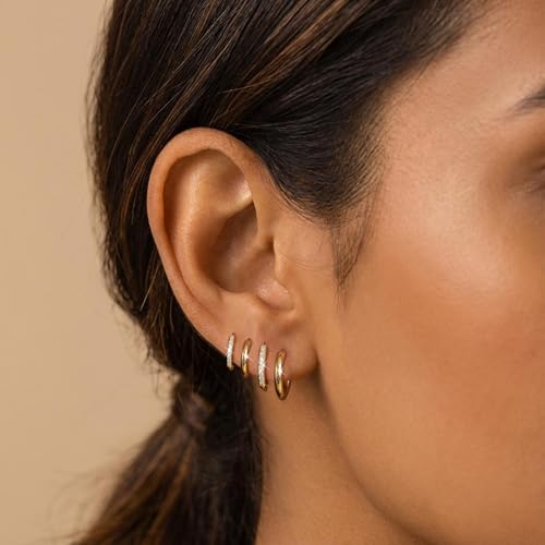 4 Pair Small Gold Hoop Earrings for Women Sensitive Ears - Hypoallergenic 14k Real Gold Plated Hoops Zirconia Cartilage Huggie Earrings Set Helix Piercing Earring Gold Jewelry for Women Gift - image 8