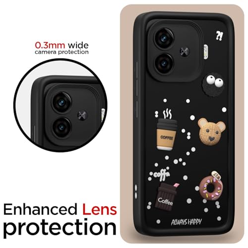 Image of Bintage Cute Fun Taddy| 3D Ball Bear| Donut| Coffee Rubber Case Camera Protection Back Cover Compatible for iQOO Neo 10R 5G - Black