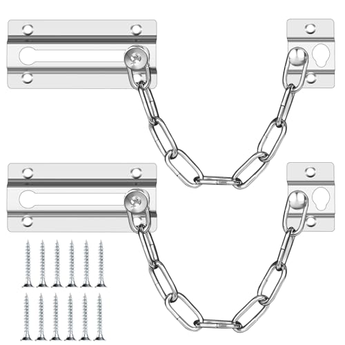 Fitoon 2 Pack Door Chain Lock Stainless Steel Security Door Chain for Inside Door Premium Thickened Chain Door Lock with 12 Screws