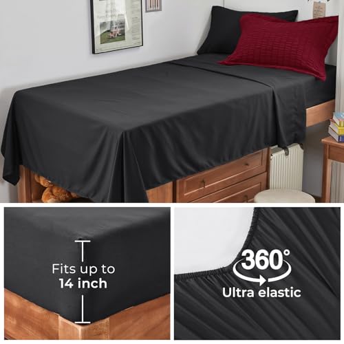Image of HYMOKEGE Red & Black Twin XL Comforter Set Seersucker 5 Pieces, All Season Luxury Bed in a Bag for Bedroom, Bedding Set with Comforter, Sheets, Pillowcase & Sham