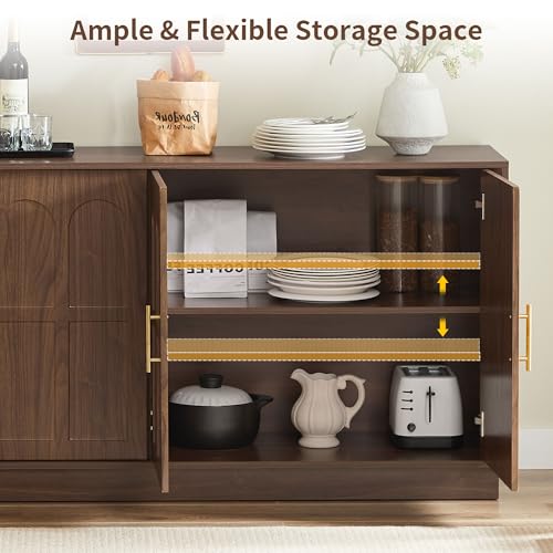 SZTHHDF 66.5\" Sideboard Buffet Cabinet with Storage, Modern Credenza with Arched Doors, Large Wood Accent Cabinet for Living Room Entryway (Walnut)