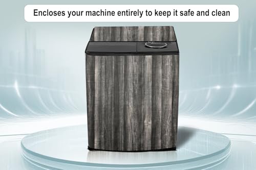 Image of Stylista PVC Washing Machine Cover Compatible for GODREJ 8KG Semi-Automatic Top Loading WS Edge Pro 800 PS, Wooden Pattern Black