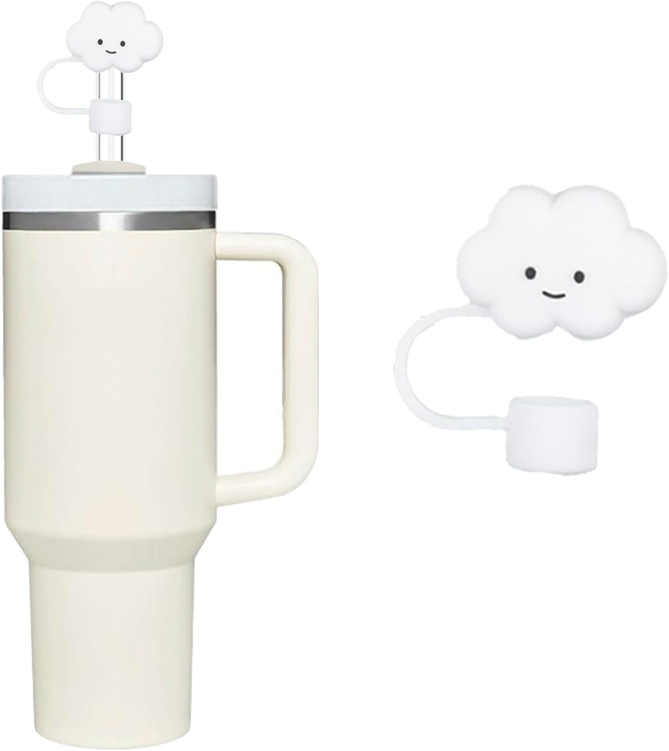 White Silicone Straw Cover for Stanley 40&30 Oz Cup, Cute Straw Topper for Tumblers