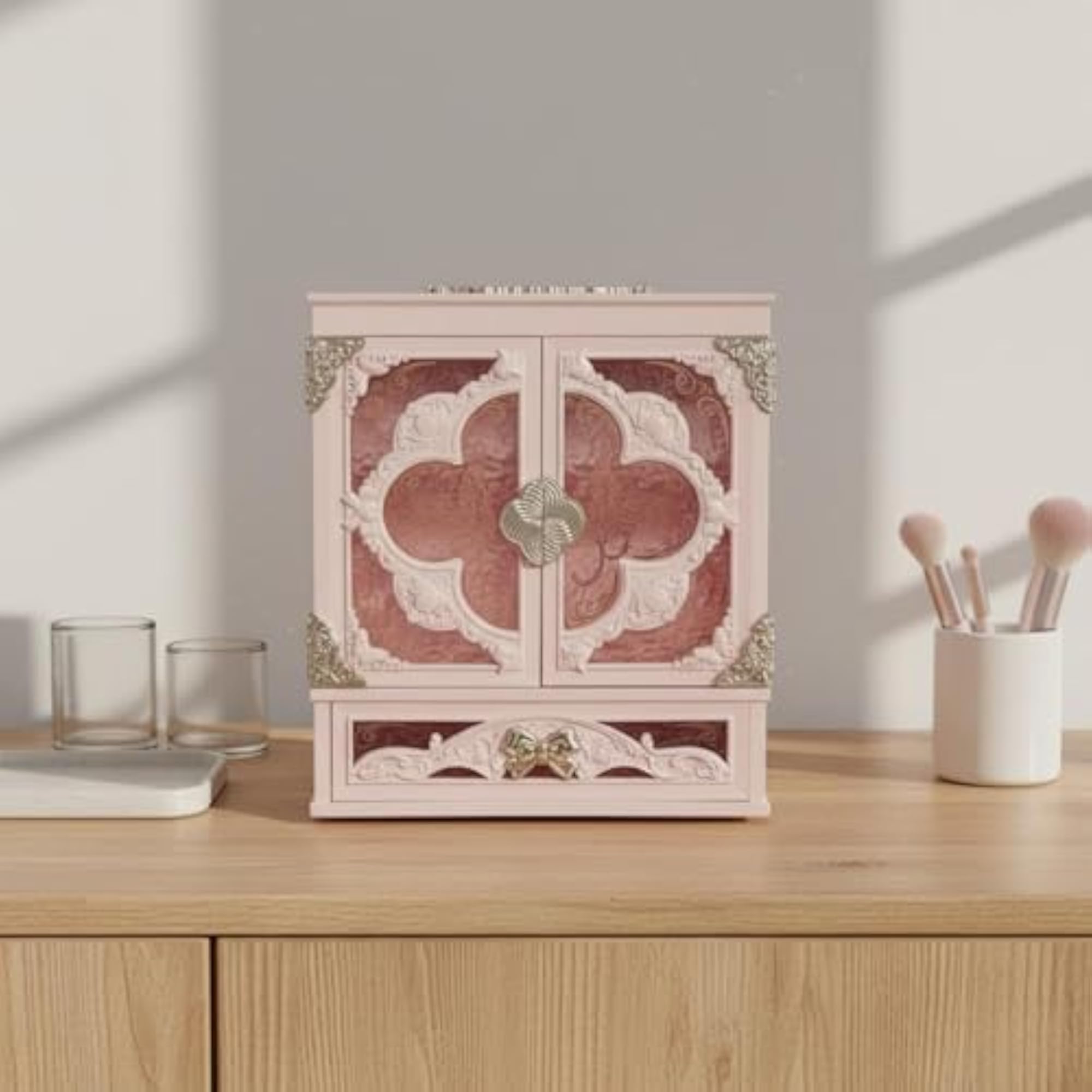Large Capacity LED Makeup Organizer Mirror with Butterfly Design