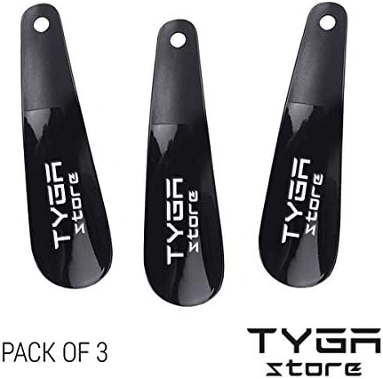 TYGA Store | 3 x Black Shoe Horns, Universal - Suitable For All Shoes, Heels, Boots & Trainers - Prevent Creases on Spine/Counter - Easily Slip In Your Feet. (For Men, Women & Children) (Pack of 3)