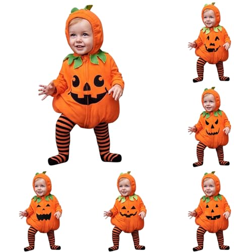 Halloween bebé menina menino abóbora macacões com capuz, body descasque meninas recém-nascidos pijama 0-24 meses inverno roupa bebé tops t-shirt comprida abóbora roupa decoração, 001 laranja