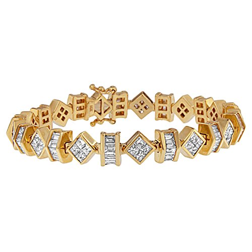 Original Classics 14K Yellow Gold Princess and Baguette Diamond Modern Link Bracelet(7.50 cttw,G-H Color,VS1-VS2 Clarity)
