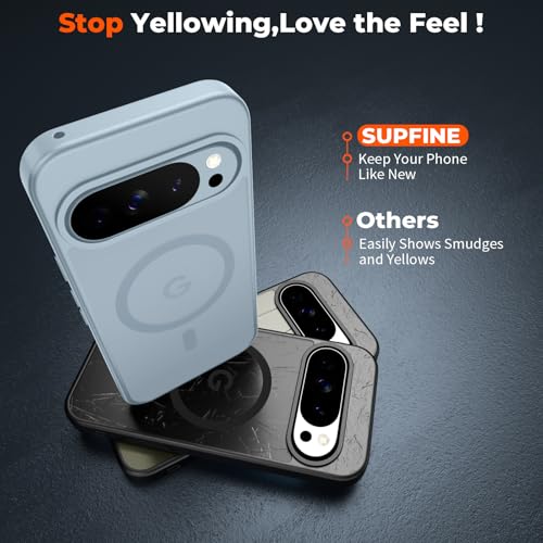 Image of SUPFINE Magnetic for Google Pixel 10 Pro Case /Pixel 10 Case with Screen Protector, (Built-in Magnets) ((Military Grade Drop Protection) Slim Translucent Shockproof Phone Case,Sliver Blue