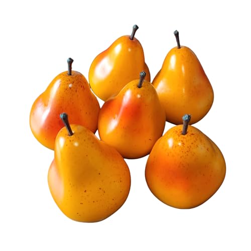 Lovmeety 6Pcs Artificial Pears, Lifelike Simulation Yellow Pears Realistic Fruits Decorative Fake Pears for Home Garden Shop Restaurant Table Decoration