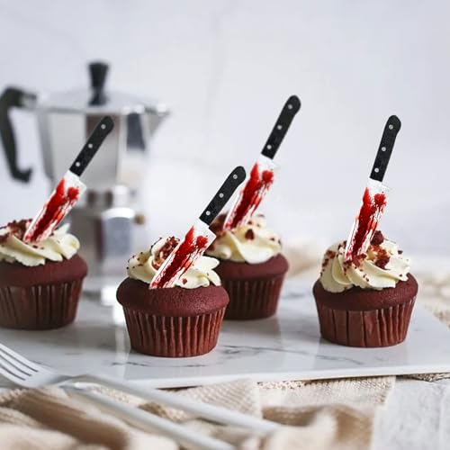 Ercadio 65Pcs Edible Bloody Knife Cupcake Toppers Horror Bleeding Knives Cupcake Decors for Horror Bloody Birthday Cupcake Decorations Edible Retro Halloween Party Cupcake Cake Decoration Supplies by Ercadio - Image 6
