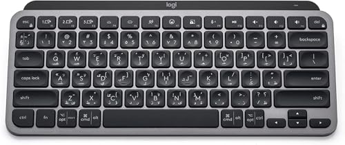 Logitech MX Keys Mini Minimalist Wireless Illuminated Keyboard Compact Bluetooth Backlit USB-C Compatible with Apple macOS iOS Windows Linux Android Metal Build Arabic Keyboard - Graphite