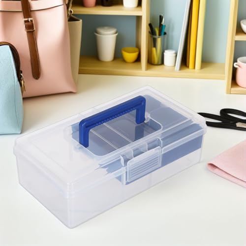 Boîte de rangement transparente plastique bleu gemme à compartiments - 6