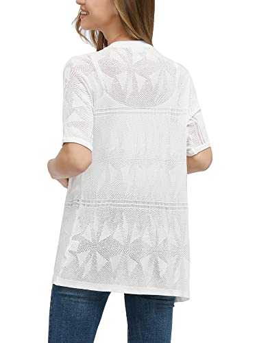 Curlbiuty White Cardigan For Women Short Sleeve Fashion Summer Light Sweater L #TOP2
