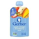 Gerber Stage 2 Baby Food, Apple Mango Strawberry Puree Pouch, 2 Servings of Fruit, No Added Sweetener, No Artificial Colors or Flavors