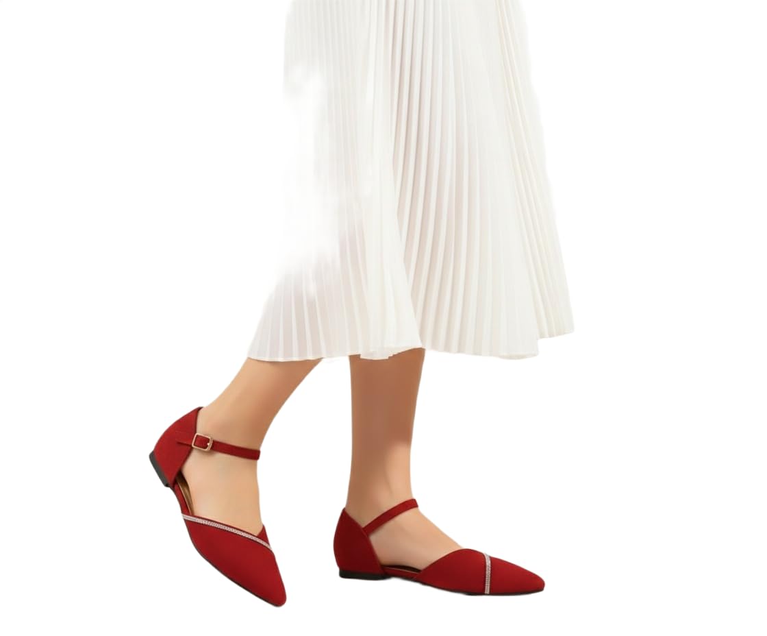 Suede Casual Footwear for Womens Stylish Flat Chappl Bellies for Party Formal Wear Casuals Comfortable and Fashionable Flat bellies for Women & Girls Women's Pointed Toe Ankle Strap Flats, D'Orsay Style Pointed Toe Slip-On Shoes with Low Heel, Casual Comfortable Footwear