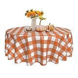 SuQKXCo Thanksgiving Fall Orange White Autumn Buffalo Plaids Round Tablecloth 60 inch Table Cloths C