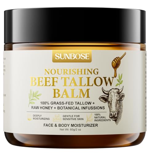 Beef Tallow Balm for Skin: Grass-Fed With Honey & Beeswax - Non-Greasy Moisturizing - For Sensitive Moms with Babies in Daily Moisturizer - Skin Care for Dry Skin - Light Scent - 2oz