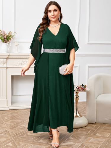 ZOMVA Plus Size Formal Dress V Neck Chiffon Handkerchief Sleeve Mother of Bride Dresses Wedding Guest Party Evening Gown4