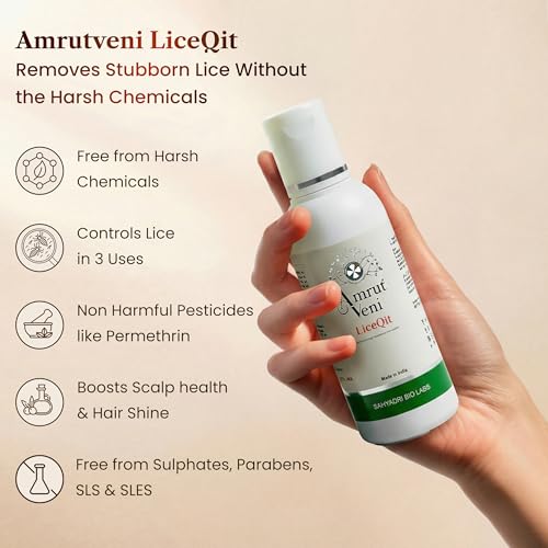 Image of Amrutveni LiceQit Anti-Lice Hair Oil with Lice Comb, 50ml | Herbal Treatment Engineered with Bioactive Plant Ingredients | Removes Lice in 3 Days | Free from Permethrin & Chemicals | Safe for Children