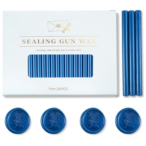 Zifospy 7mm Mini-Heißklebepistolen-Siegelwachsstäbe, geeignet für Siegelstempel, Grußkarten, Briefe, Flaschenverschlüsse und DIY-Handwerk,36 Stück （Marineblau）
