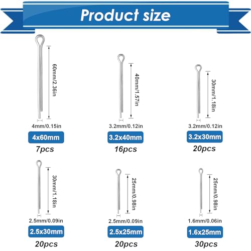 Eoppen EN-01 Cotter Pin Assortment Kit 304 Stainless Steel 13 Sizes Cotter Pins & R Clips Cotter Pin Set thumb #2