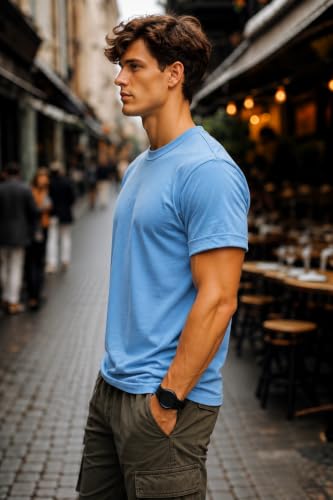 Image of INKKR Men's Solid Round Neck Half Sleeve Classic Cotton Bio-wash T-Shirt | Crew Neck Cotton Tshirt for Men