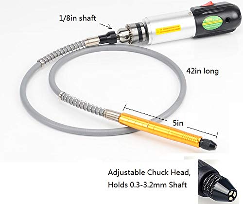 1/8"(3.175Mm) Flex Shaft Adapter Attachment, 42In Long Flexible Drill Extension Cable, With Adjustable Chuck Head, Holds 0.3-3.2Mm Shaft, For Polishing Kits, Drill Bits, Wire Brushes(Golden) #TOP3