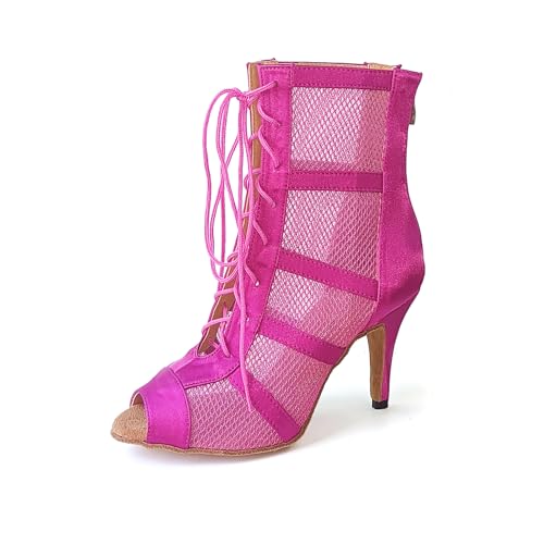 SWDZM Women's Ballroom Latin Salsa Dance Shoes Lace-up Open-Toe Dance Boots Mesh Performance Professional Dance Heels