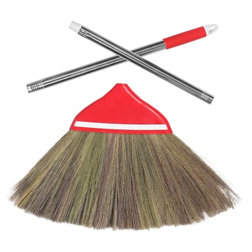 MOLUCKFU Handmade Asian Grass Sweeper Broom with Soft Bristles Lightweight Indoor and Outdoor Sweeping Brush for Wood Floors Patios and Kitchens Traditional Hand-woven Straw Broom with