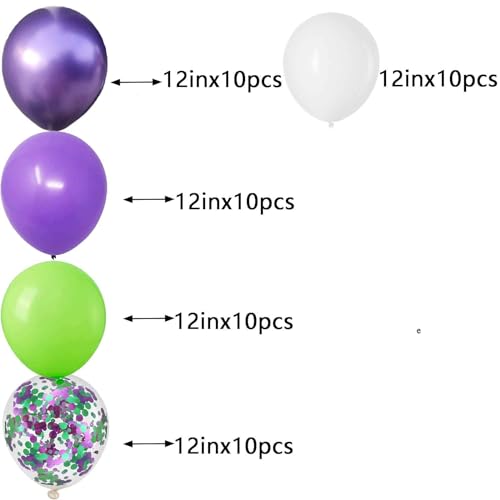 Image of We Moment 12 Inch Purple, Light Green, White Balloons with Chrome Metallic Purple Balloon and Confetti, 50pcs, for Baby Shower Boys' Birthday Party Decoration