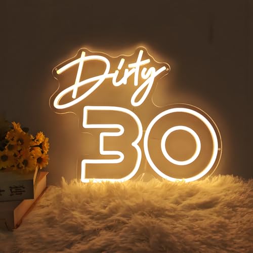 Image of Dirty 30 Birthday Neon Sign for Her, Dirty Thirty 30th Birthday Decorations for Him, Good Neon Sign Gift for Wall Backdrop Decor,15.7x 13 inch
