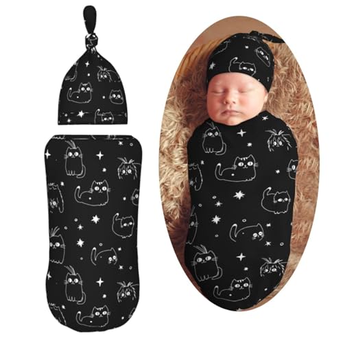 Image of Owls Painted Newborn Swaddle Blanket Soft Unisex Infant Swaddle Wrap Baby Receiving Blanket with Beanie Hat for Boy and Girl