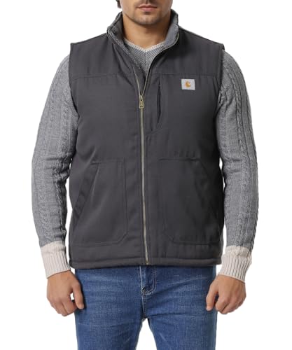 TUAOVA Men's Loose Fit Workwear Vest Fleece-Lined Durability Waterproof Mock-Neck Vest (Dark Grey,L)