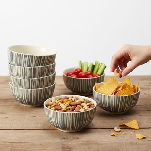 Image of Beyond Homes Ceramic Bowl Set of 4, 240ml | Microwave & Dishwasher Safe Ceramic Serving Bowls for Snack & Vegetables | Dal Curry Katori for Kitchen | Matte-Finish (4, Grey Free-Flow)