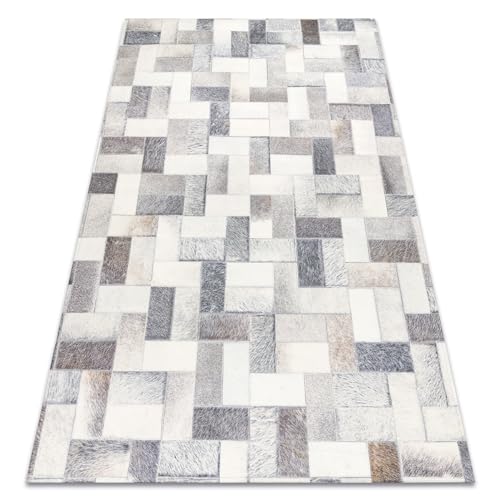 rugsx Tapis Patchwork 21723 Gris, Design, Rectangles, Cuir Artificiel, Peau de Vache, 120x170 cm