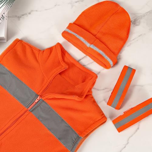 Polar Fleece Kids Orange Hunting Vest and Beanie Set,Warm Reflective Safety Hunting Clothes for Boys Outdoor4