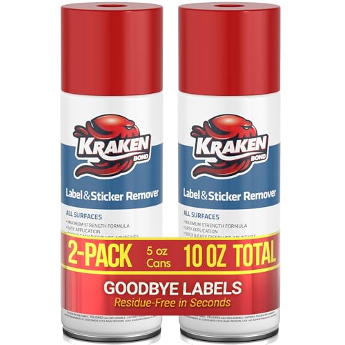 Image of KRAKEN BOND Label & Sticker Remover Spray - (2x5oz) Quick-Dissolve Adhesive Remover Spray with Citrus Scent, Removes Tar, Tape & Bumper Stickers on Multiple Surfaces, No Damage to Paint, 2 Pack