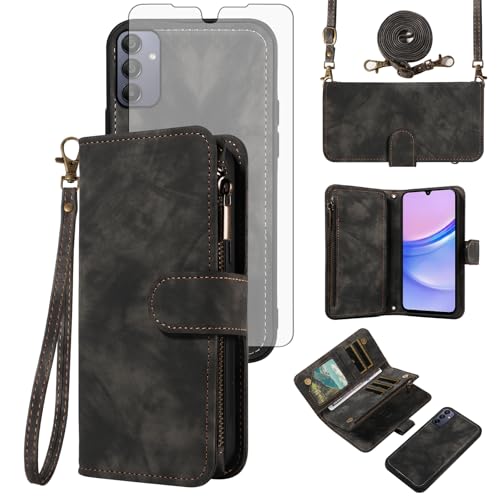 Coque Samsung A15 Asuwish avec fermeture éclair porte-carte et bandoulière