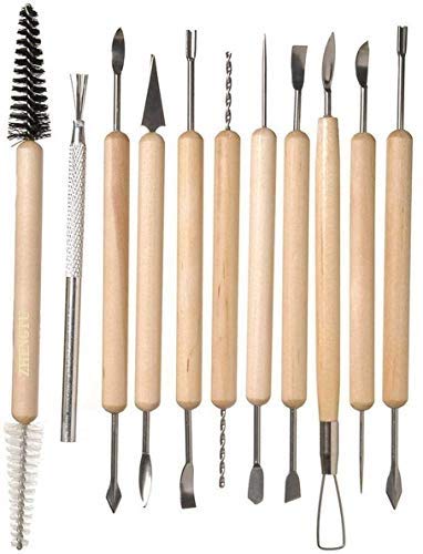 Ceramic 11 Pcs Wooden Handle Clay Carving Pottery Sculpting Tools for Art and Craft