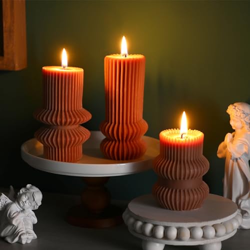 Mtlee MTLEE-MO1113C 3 Pcs Soy Wax Scented Candles, Small Ribbed Pillar Candles thumb #2
