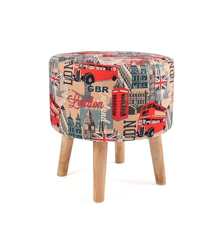Image of NACIA Printed Ottoman Stool Set of 2 | Soft Cushioned Velvet Pouf Footrest with Wooden Legs | Decorative Seating Stool for Bedroom Living Room Home & Office (16x16x17 Inch, London)