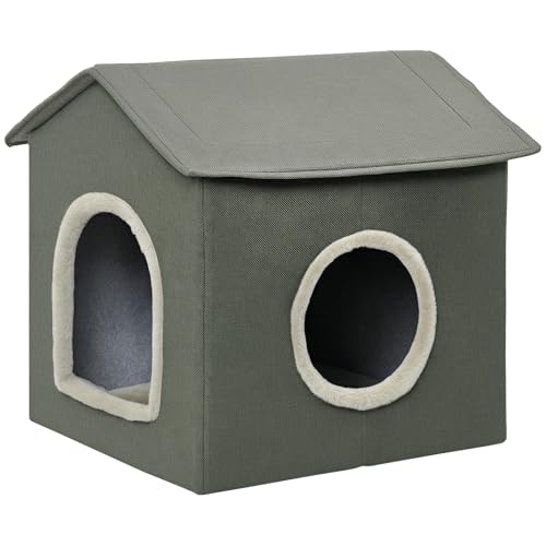 PawHut Casa para Gatos Cama para Gatos Cueva para Gatos con 2 Puertas y Cojín Lavable 39x43,5x40,5 cm Gris