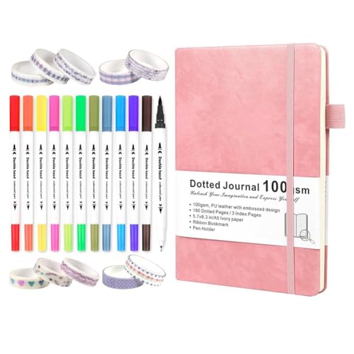 Vocdikficy Kit de Diario con Puntos de : Marcadores de Pincel de Doble Punta, Cinta Washi y Plantillas para Mujeres, Hombres y Adolescentes, Rosa