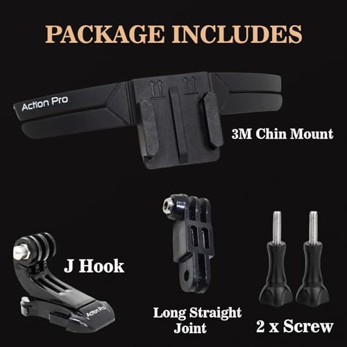 Image of Action Pro Adjustable Helmet Chin Mount Strap Kit with Long Straight Joint, J Hook & Thumb Screws | Compatible with GoPro Hero 13 /12 /11 /10 /9 /8 /7 /6 /5 /4, Insta360, SJCAM & DJI Osmo Action Cameras
