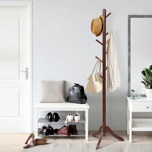 Perchero de madera de pie para una entrada ordenada con 2 alturas ajustables 6
