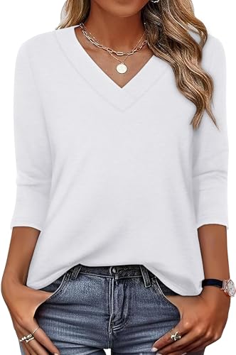Image of XIEERDUO 3 /4 Length Sleeve Womens Tops V Neck T Shirts Summer Clothes Basic Blouses Dressy Casual 2026 Spring Outfits