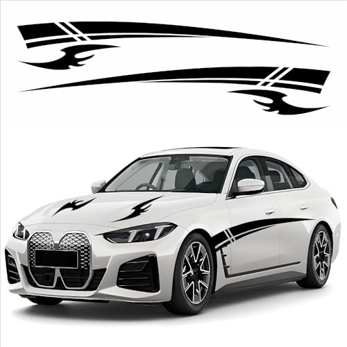 Image of Racing Stripes Car Sticker DIY Styling Decorative Stripes Door Sides Hood Vinyl Decal for Car SUV Truck Waterproof Accessories 106 inchx9.2 (4PCS) (Black)